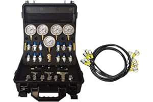 FELEOLIBE Hydraulic Pressure Test Kit for Excavator Construction with 13 Couplings14 Tee Connectors 5 Test Hoses 5 Pressure Gauges（150PSI/10bar,1500PSI/100bar,4000PSI/250bar,6000PSI/400bar,10000PSI/600bar）