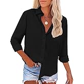 IPMQ Womens Button Down Shirts Cotton Linen Long Sleeve Dress Shirts Casual Summer Tops Work Blouses with Pockets