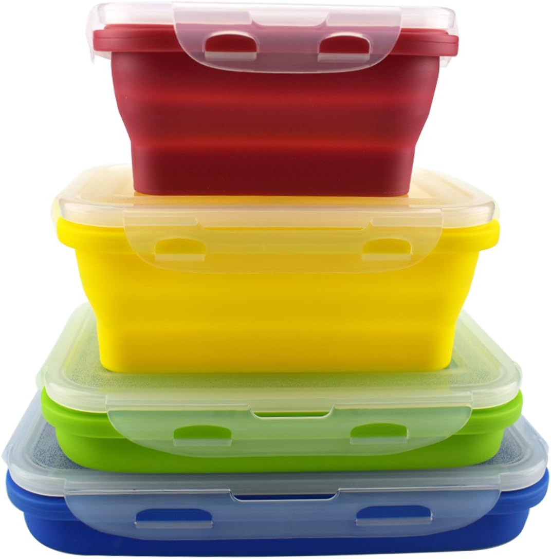 Set of 4 Silicone Food Storage Containers, Silicone Collapsible Lunch
