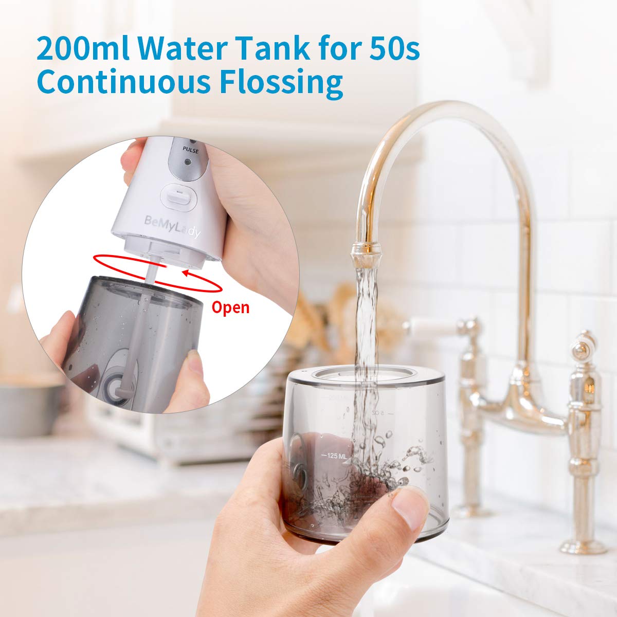 Cordless Water Flosser Oral Irrigator Portable- BeMyLady Electric Water Flosser Travel Rechargeable for Teeth Waterproof with Leak-proof Cleanable Water Tank