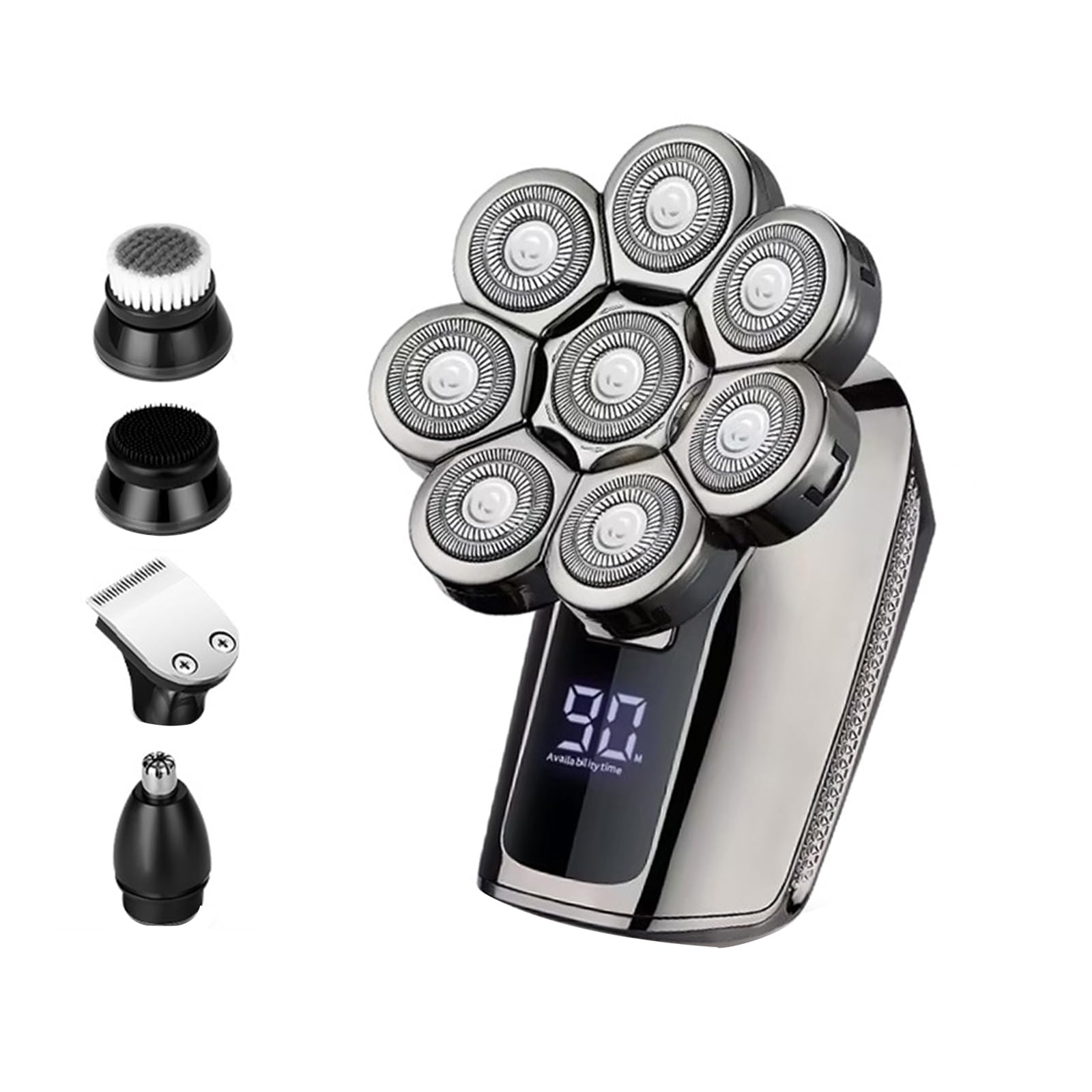 ShkitAelling Head Shavers for Men, 5 in 1 7D Head Shaver for Bald Men, Waterproof Wet/Dry Electric Razor, Rotary Shaver Razor Beard Grooming Kit with LED Display,