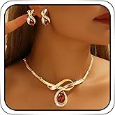 ACEDRE Rhinestone Wedding Jewelry Set Gold Diamond Bridal Necklace and Earrings Set Prom Costume for Women