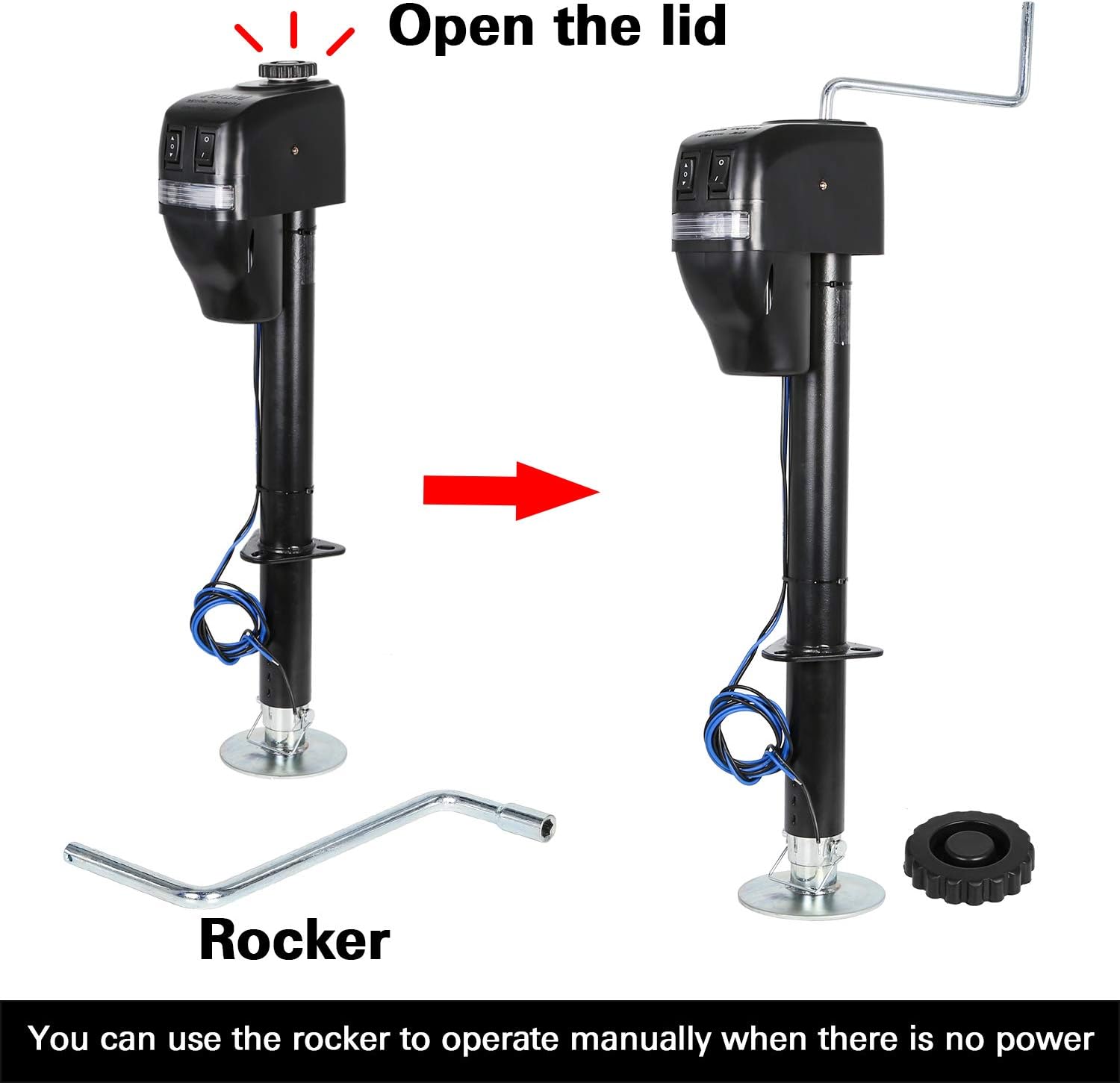 Weize Power Tongue Jack, 3500 Lb. Heavy Duty Electric Trailer Jack with Drop Leg, 23-5/8" Lift, 12V DC: Automotive