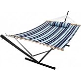 Portable Outdoor Hammock with Stand, Heavy Duty Hammock with Carrying Bag, Soft Pillow, Balance Ropes