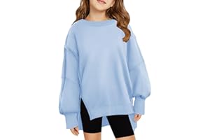 Haloumoning Girls Oversized Sweatshirt Long Sleeve Crewneck Kids Lightweight Cute Pullover Tops 5-14 Years