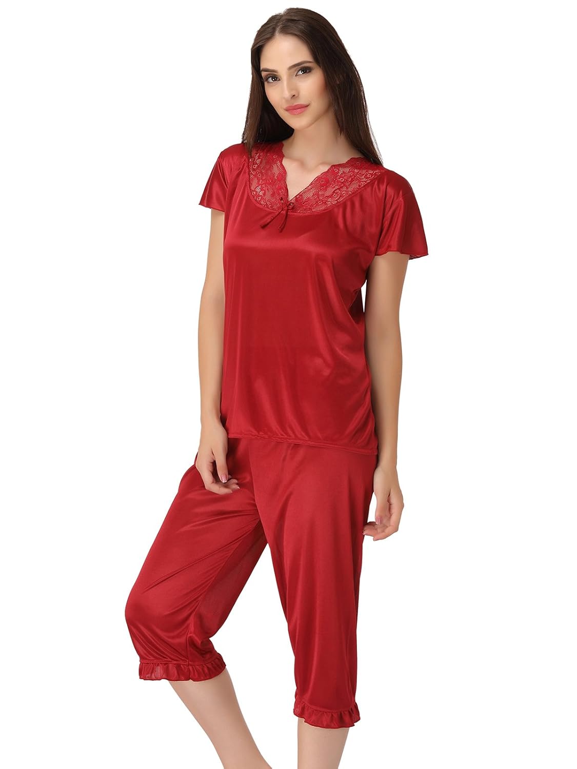 clovia women's satin top & capri set