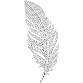 EMEGCY Feather Brooch for Women Peacock Feather Brooch Rhinestone Feather Lapel Pin Gift for Wife Mom Bride Bridesmaid