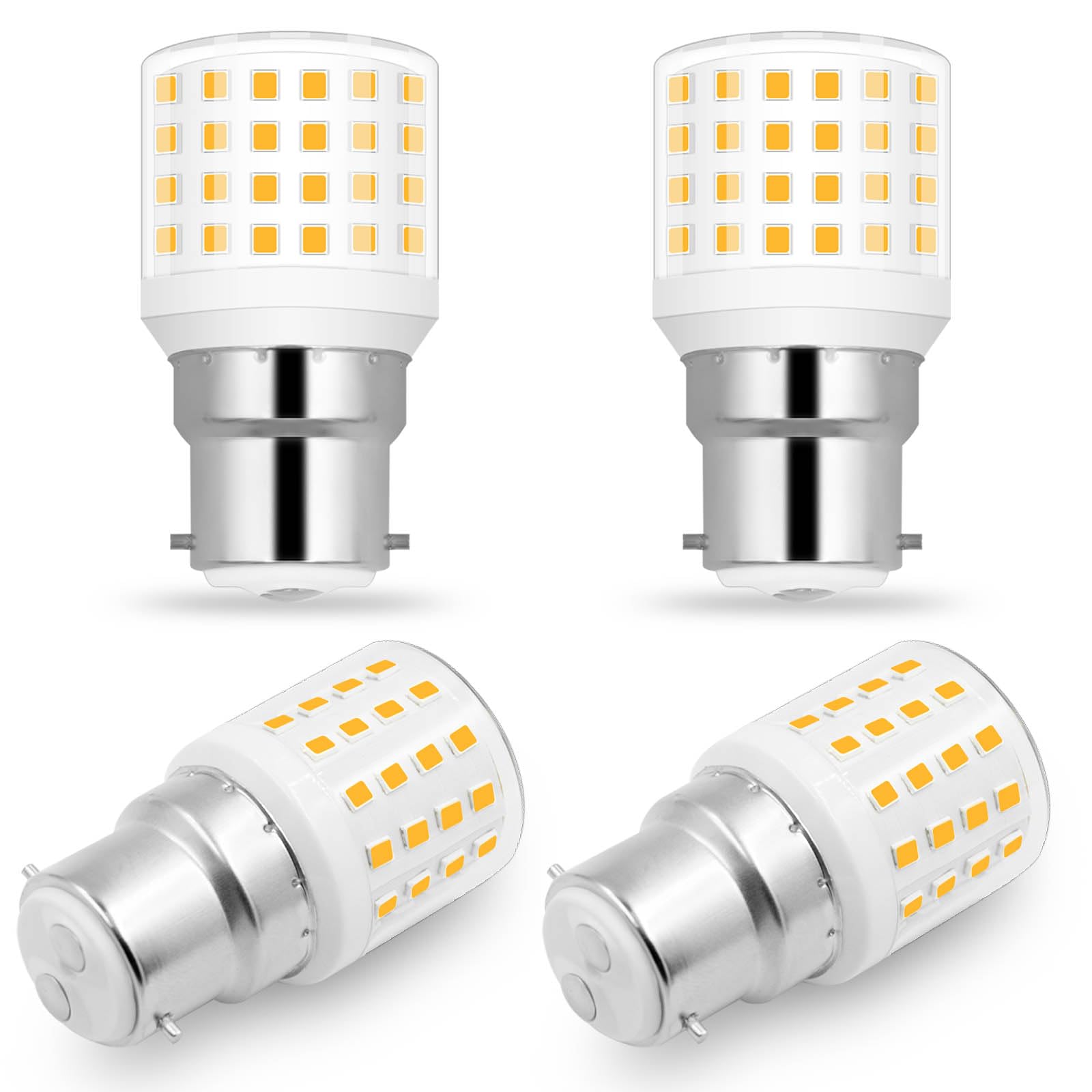 ASAIHKUN B22 6W LED Bulb Warm White Bayonet Light Bulbs 60W Equivalent 3000K 600LM 100-265V Energy Saving for Chandeliers, Wall Lamps, Ceiling Light Fixtures (4 Pack)