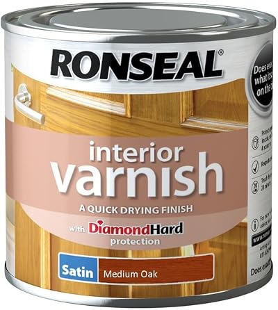 Ronseal RSLIVSMO250 250ml Interior Varnish Satin Medium Oak Quick Dry