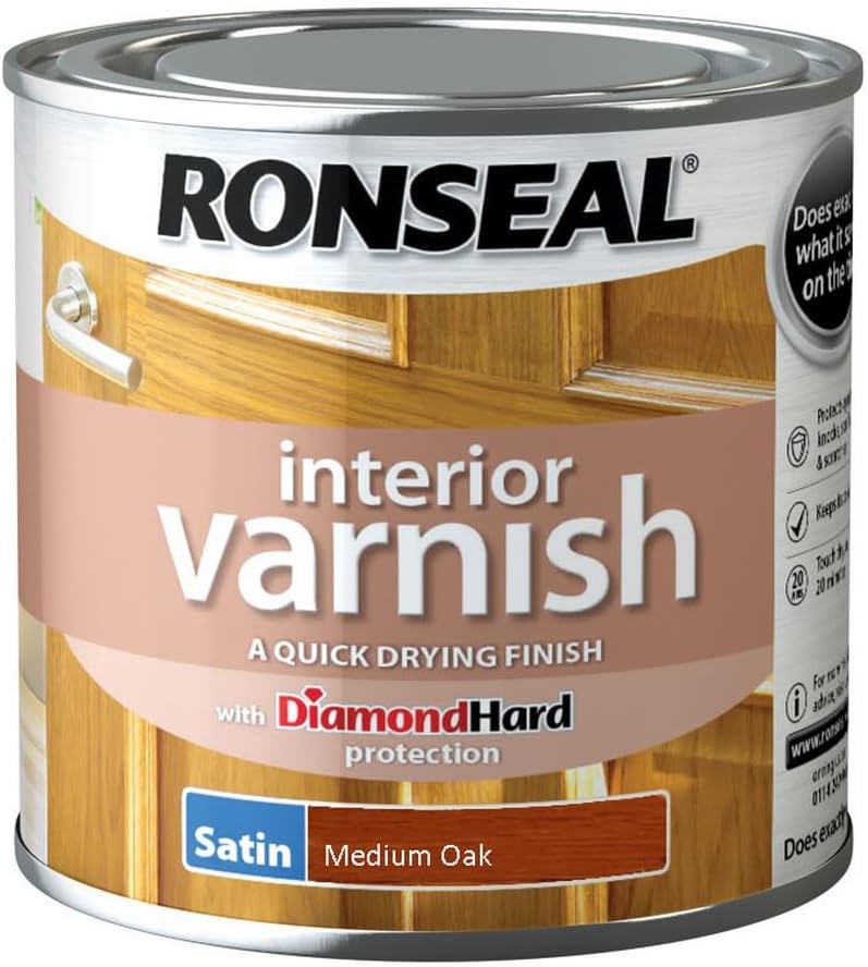 Ronseal RSLIVSMO250 250ml Interior Varnish Satin Medium Oak Quick Dry