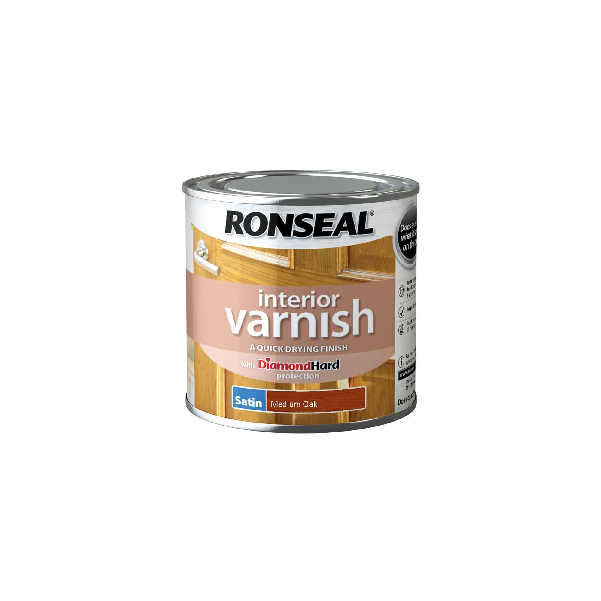 Ronseal RSLIVSMO250 250ml Quick Dry Satin Interior Varnish - Medium Oak