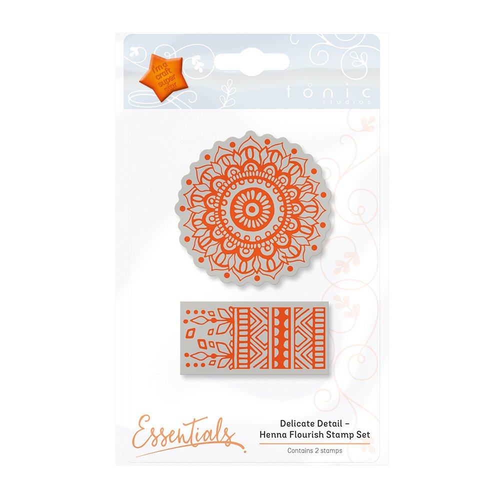 Tonic Studios Delicate Detail-Henna Flourish Stamp Set, Rubber, Orange, 6.1 x 6.1 x 1 cm