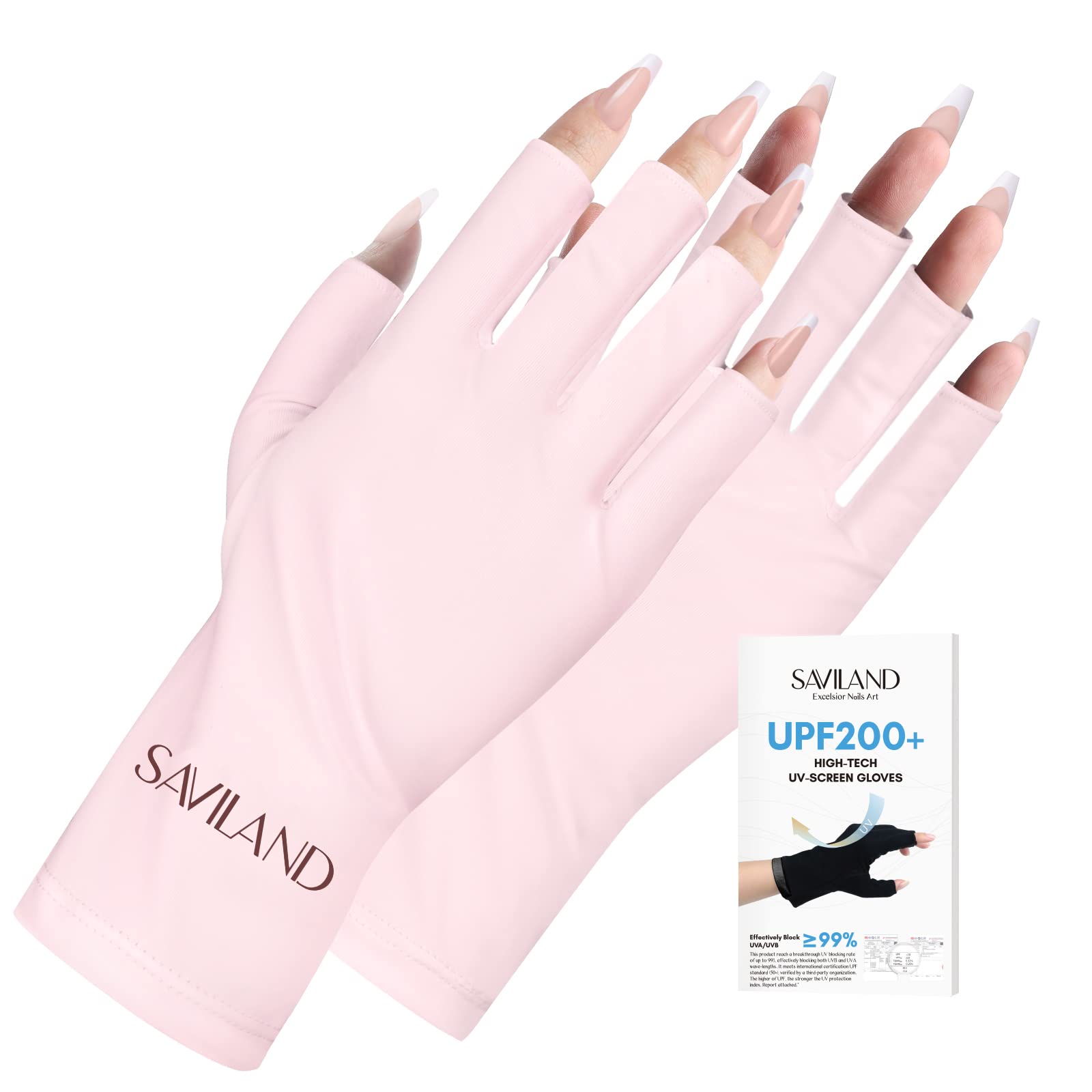 Saviland U V Shield Professional Manicure Gloves with UPF200+ UV Protection for Nail Polish, Drying, Cycling, Driving, Fishing, Fitness (Light Pink)
