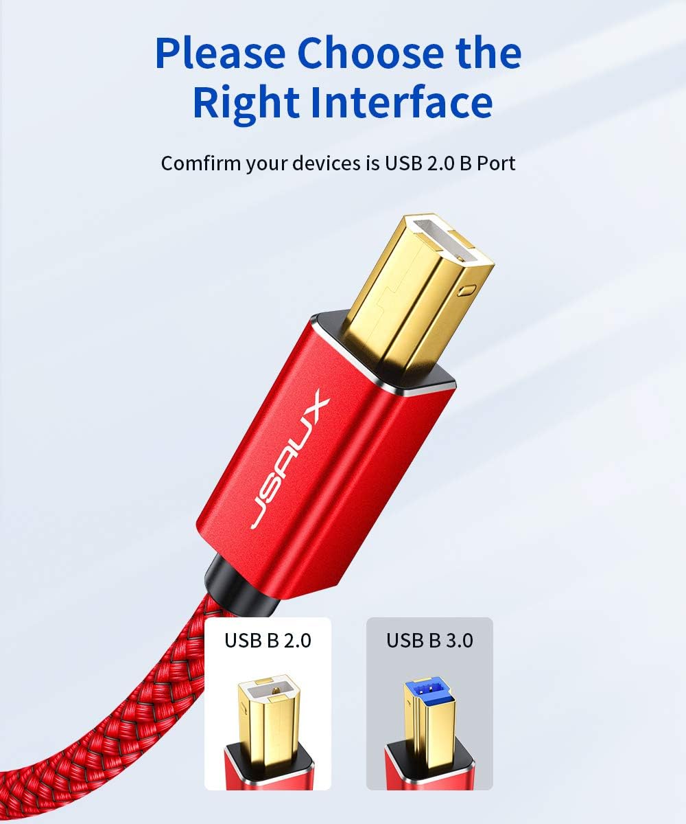 Printer Cable, JSAUX 6.6ft USB 2.0 Type A Male to B Male Printer Scanner Cord High Speed Compatible with HP, Canon, Dell, Epson, Lexmark, Xerox, Samsung and More (Red): Industrial & Scientific