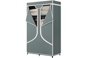 YIZAIJIA Portable Wardrobe Closet Clothing Organizer with Dustproof Non-Woven Fabric 34 Inch Clothes Hanging Rack for Bedroom (34 Inch, Grey)