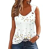 Summer Tank Cute Tops for Women Casual Sleeveless Shirt Loose Fit Scoop Neck O Ring Shoulder Blouse