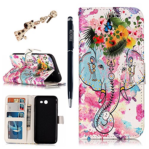 J3 Emerge Case, J3 2017 Case, Animal Series Cute Pattern Lovely Wallet Case PU Leather Flip Cover Card Holders Hand Strap for Samsung Galaxy J3 Emerge, J3 Prime, J3 2017 by MOLLYCOOCLE, Elephant