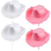 Rcanedny 4 Pack Cowboy Hat Women Western Cowgirl Hat with Feathers Adjustable Draw String for Birthday Halloween Party Hat