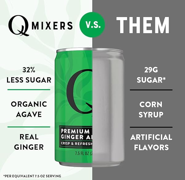 Q GINGER ALE WITH REAL GINGER & ORGANIC AGAVE – IDEAL FOR COCKTAILS & MOCKTAILS – MADE WITH REAL INGREDIENTS, PERFECTLY CARBONATED, & LESS SWEET – 60 CALORIES PER CAN – 7.5 FL OZ CANS (PACK OF 8)