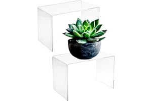 CLAY TONIC 2-Pack Large Clear 5MM Thickness Acrylic Display Risers for Kitchen Organizer and Storage,Display Food, Pantry Cabinet Shelf, Retail Display (2, 9x6x6 Inch)