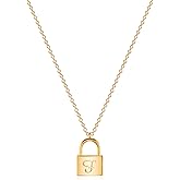 MEVECCO Gold Dainty Initial Necklace Lock Necklace 18K Gold Plated Padlock Necklace Letter Necklaces for Women Minimalist Personalized Jewelry