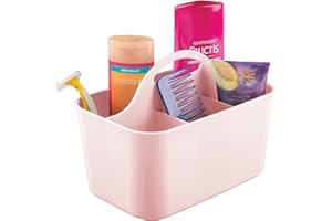 mDesign Small Plastic Shower/Bath Storage Organizer Caddy Tote with Handle for Dorm, Shelf, Cabinet - Hold Soap, Shampoo, Conditioner, Combs, Brushes, Lumiere Collection, Light Pink