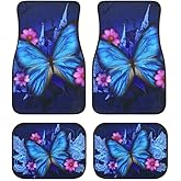 Ockuper Premium Vehicle Mats 4-Piece with Vinyl Heel Pad, Black Carpet Driver Passenger and Rear Printing Butterfly Floor Mats，Universal Fit 95% Automotive,SUVS,Sedan,Vans