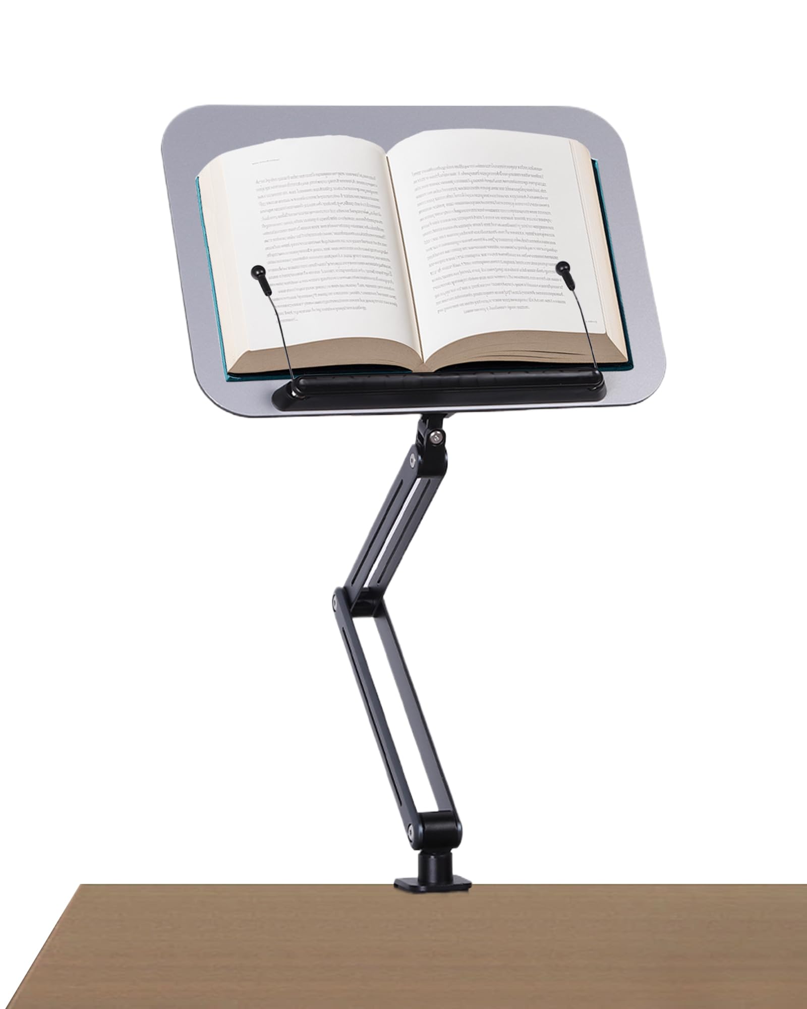 Photo 1 of ASIEIT Desk Clamp Book Stand, Aluminum Book Holder Adjustable Height & Angle, Cookbook Stand for Kitchen, Recipe Book Holder with 360° Swivel Base, Book Stand for Reading, Office, Laptop