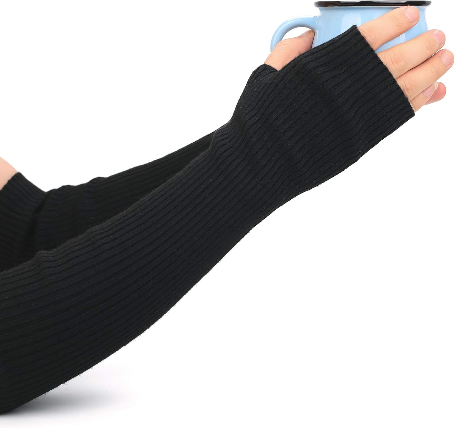 Flammi Women's Knit Arm Warmer Gloves Warm Cashmere Long Fingerless Mittens with Thumb Hole (Black) at  Women’s Clothing store