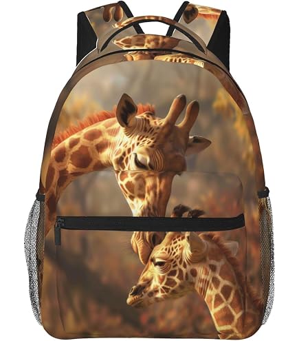 Dremagia Giraffe Backpack for Girls Funny School Bag Animal Bookbag for School 15 Inch School Bags for Kids 7-8 Years Old Large Capacity Schoolbag with Zip Pocket & Water Bottle