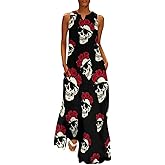 Dia De Los Muertos Mexican Women Maxi Casual Dress Sleeveless Swing Long Summer Dresses