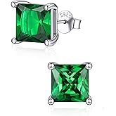 ChicSilver 925 Sterling Silver Birthstone Earrings for Women, 8MM/2 Carat Heart, Round & Princess Cut CZ Stud Earrings, Hypoallergenic Jewelry, Ideal Birthday or Christmas Gifts