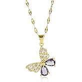 Liuyuqian Gold Butterfly Necklace for Women - Dainty Gold Pendant Necklaces Cubic Zirconia Necklace, Butterfly Jewelry Gifts for Women, Teen Girls
