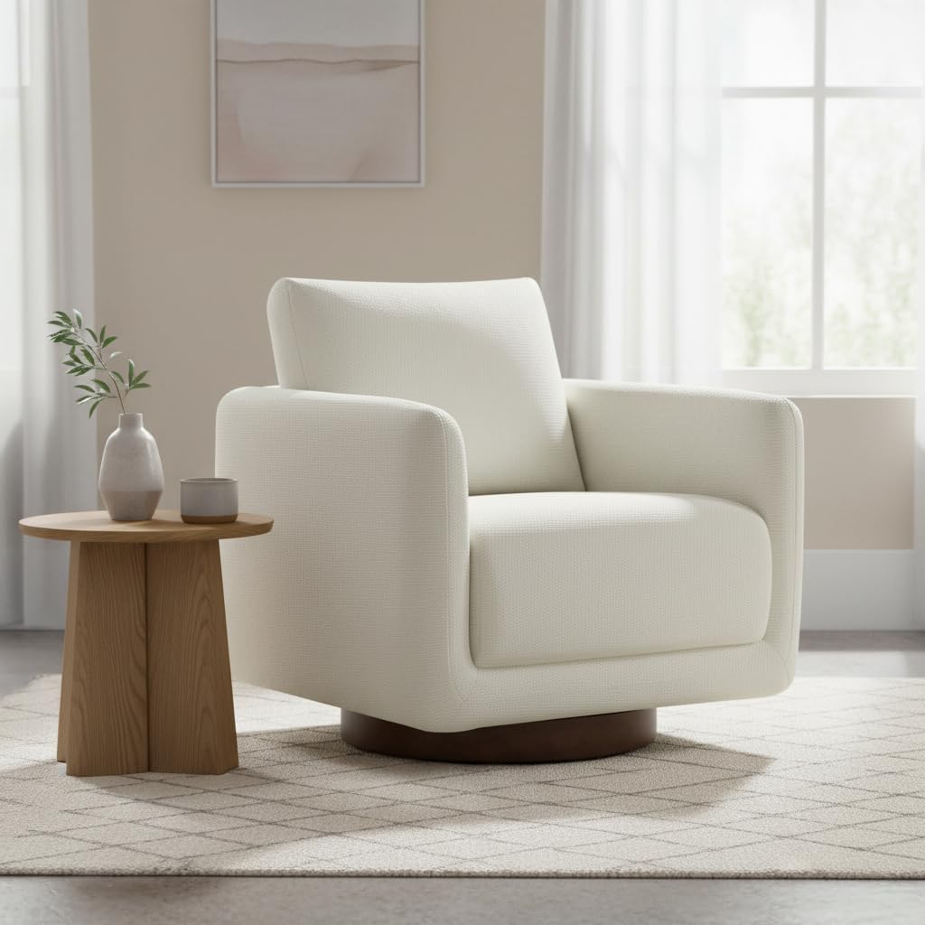 Photo 1 of Modern Swivel Accent Chair, 360° Rotating Round Barrel Armchair with Performance Fabric Upholstery for Living Room, Bedroom, Office, Reading Nook, Single,Cream