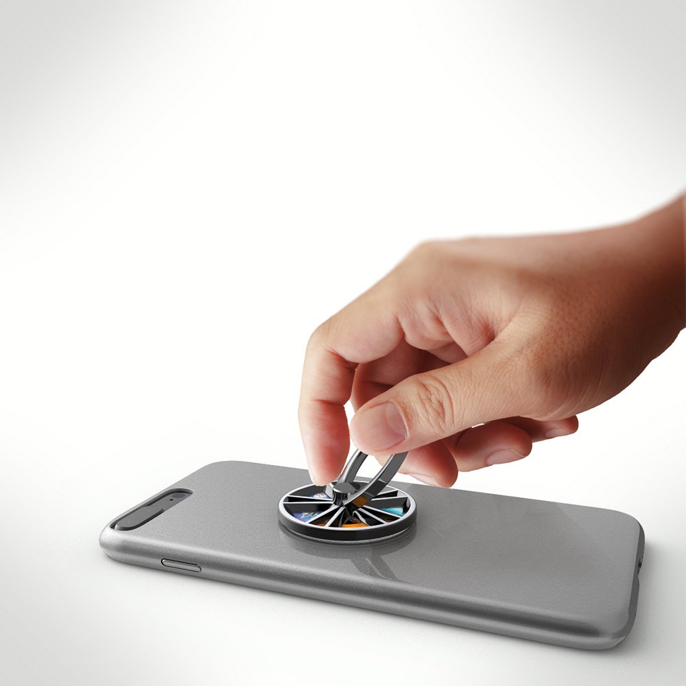 Finger Phone Ring Stands-Finger Spinner Knob Portion Function for Smart Cellphone Mount (Black & Siliver)