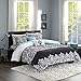 Intelligent Design Cozy Comforter Set Casual Damask Design Modern All Season Bedding Set with Matching Sham, Decorative Pillow, Twin/Twin XL, Leona Black/Aqua 4 Piece