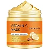 Amococo Vitamin C Face Mask with Turmeric & Kojic Acid, Fades Dark Spots & Evens Skin Tone, with Hyaluronic Acid & Collagen f