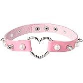 FM FM42 Multicolor PU Simulated Leather Pearl Rivets Love Heart Ring Collar Choker Necklace