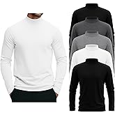 August Alley 5 Pack Men's Mock Turtleneck Shirts, Long Sleeve Tops Pullover Basic Casual Slim Fit Lightweight T-Shirts Pack