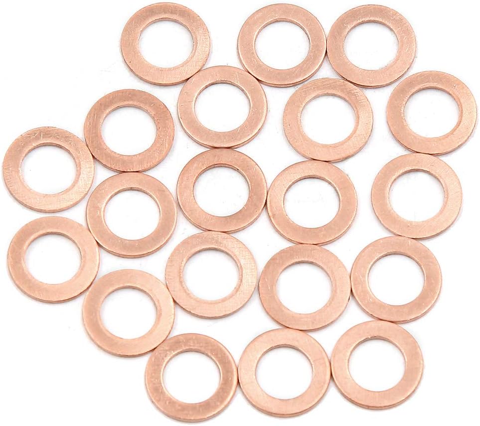 X AUTOHAUX 20pcs M8 x 13mm x 1mm Copper Flat Washer Sealing Ring for Screw Bolt, Copper Tone, 8*13*1mm