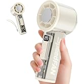 Deyhoc Portable Handheld Turbo Fan, 5-Speed Adjustable USB-C Rechargeable with LED Digital Display &amp; 4-Mode Flashlight, Lightweight Personal Fan for Travel/Camping/Indoor Use, White