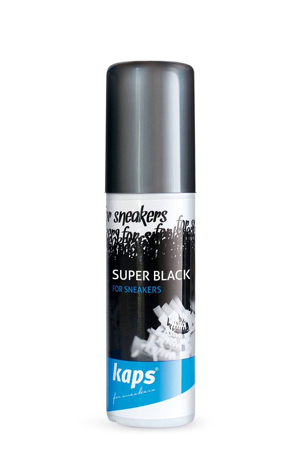 Kaps Black Trainer Polish and Shoe Colour Restorer - Revives Faded Canvas, Fabric, Leather and Synthetic Footwear, Sponge Applicator, 75ml Super Black