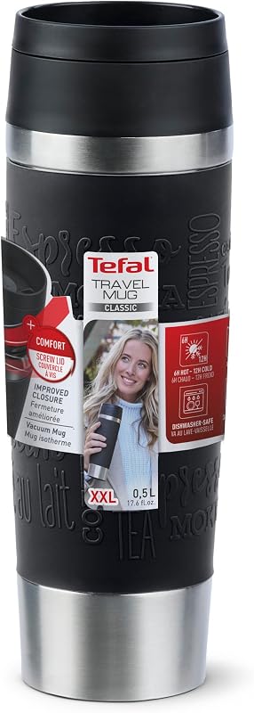 Classic, Taza de Viaje de 0,5L, Negra, Acero inoxidable