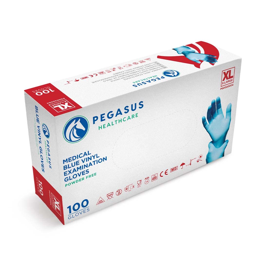 Pegasus Healthcare Blue Disposable Vinyl Medical Examination Gloves Powder & Latex Free (XLarge)