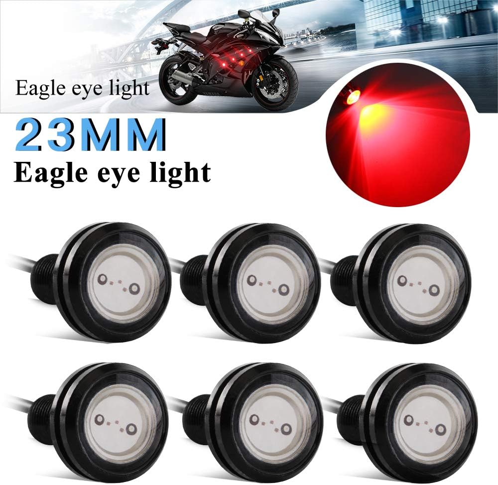 Teguangmei 6Pcs High Power 9W 23mm Red Eagle Eye LED Light for Car Motorcycle DRL Daytime Running Light Tail Backup Light Fog Lamp Marker Lights 12V