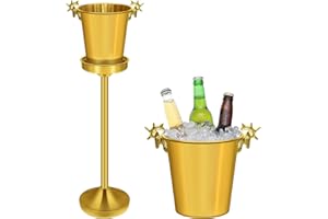 ExGizmo Champagne Bucket with Stand,Gold Stainless Steel Ice Bucket,Deer Head Handle Wine Chiller Bucket for Christmas Weddin