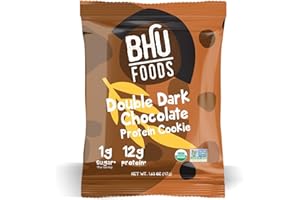 BHU FIT BHU FOODS Protein Cookies - Double Dark Chocolate; Organic, Keto Snack with Vegan Pea Protein; Gluten Free Dairy Free; <1g Sugar & Low Carb, Low Sugar Snacks; 10 Cookies; Gluten Free Cookie
