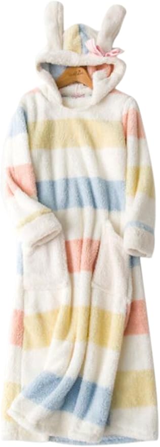 Amazon Royanney パジャマ ネグリジェ もこもこ モコモコ 冬 レディース ルームウェア ワンピース うさぎみみ タオル生地 あったか ふわふわ ふわもこ ワンピース 着る毛布 マキシワンピース パジャマ ルームウェアセット 通販