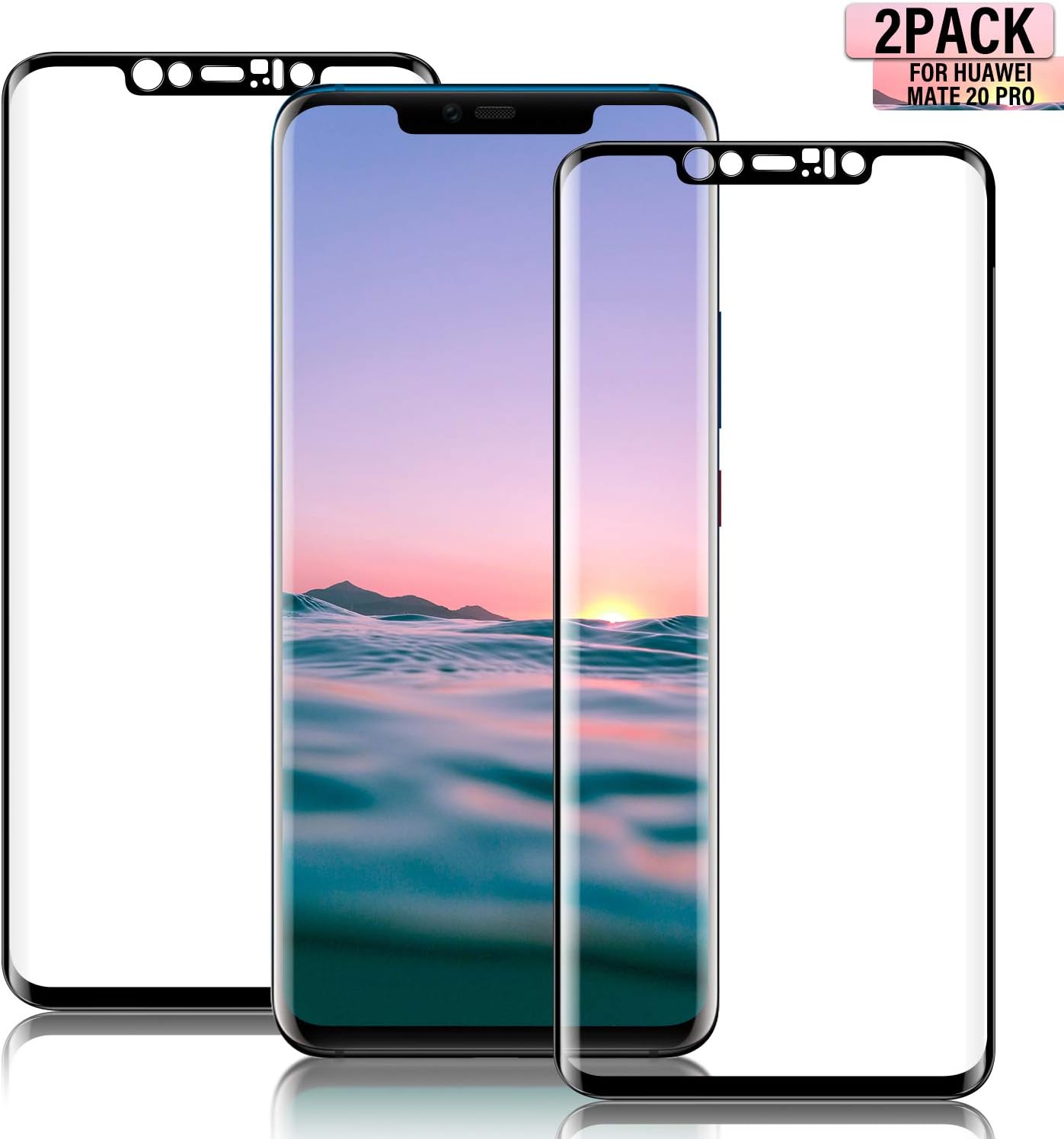 Youer Huawei Mate 20 Pro Screen Protector, For Huawei Mate 20 Pro Premium Tempered Glass, Bubble Free, Force Resistant Up to 11 Pounds Huawei Mate 20 Pro Screen Protector Film [2Pack] - Black