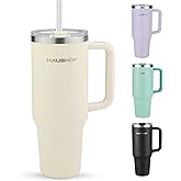 HAUSHOF 40 oz Tumbler with Handle and Straw, Insulated Stainless Steel Coffee Tumbler with Tritan Lid, Double Walled Travel Mug Water Bottle Cup, Large Tumbler for Hot and Cold Drinks